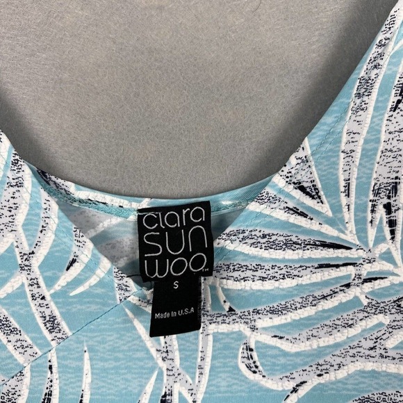 Clara Sun Woo Jumpsuit Wide Leg Crop Small Blue Tropical Palms Pockets - Picture 7 of 16